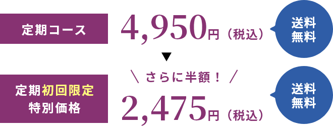 定期コース 4,950円（税込） 定期初回限定 特別価格 2,475円（税込） 送料無料
